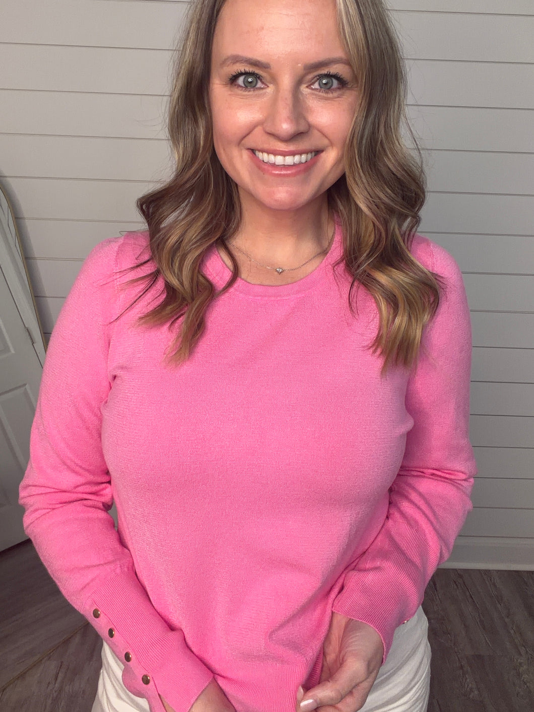 “Spring Whisper” Button Detailed Sleeve Sweater