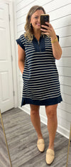 "Crossing Oceans" Navy Striped Dress