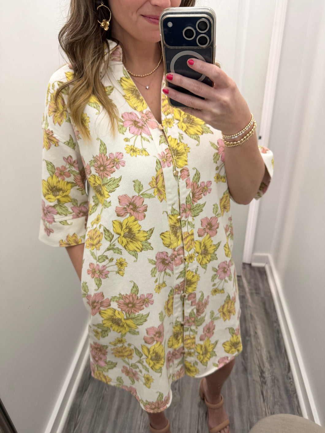 "Blush in Bloom" Denim Dress