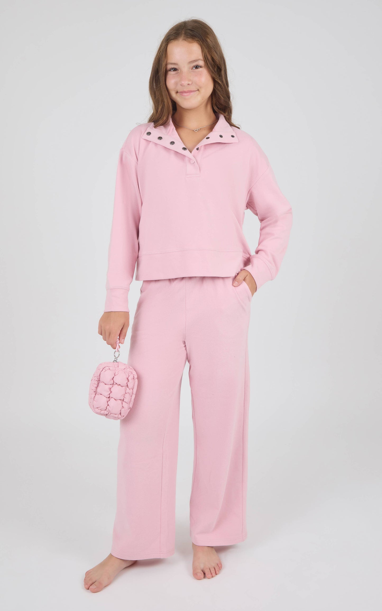 Tween Girls Mock Neck Pullover, Wide Pants, Bubble Bag Set