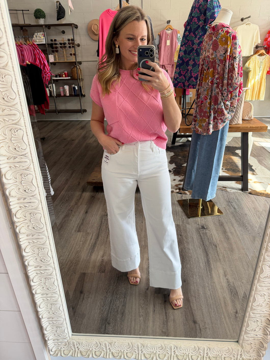 "Kennedy" White Ankle Wide Pants