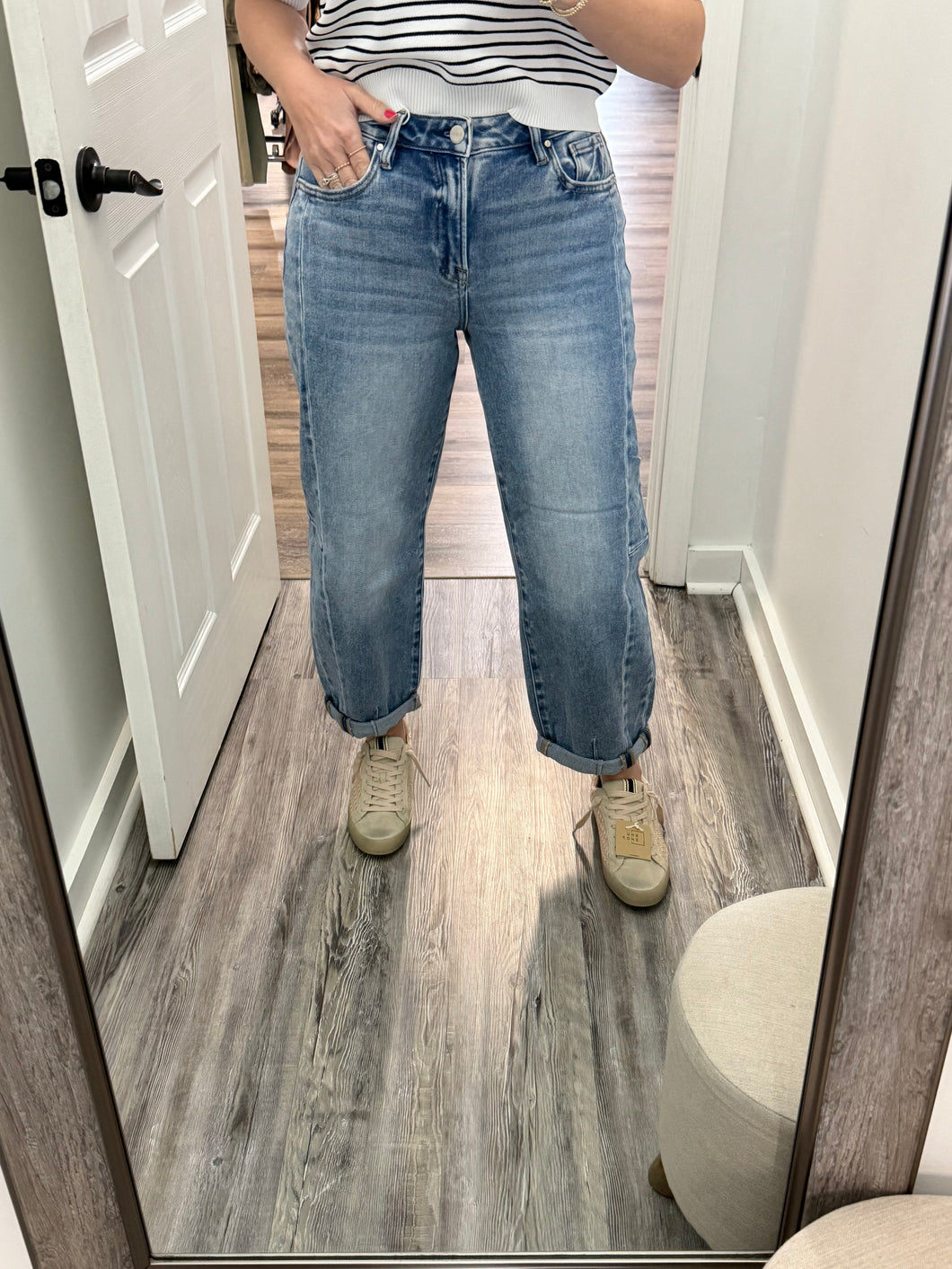 "Amelia" High Rise Barrel Cuffed Jeans