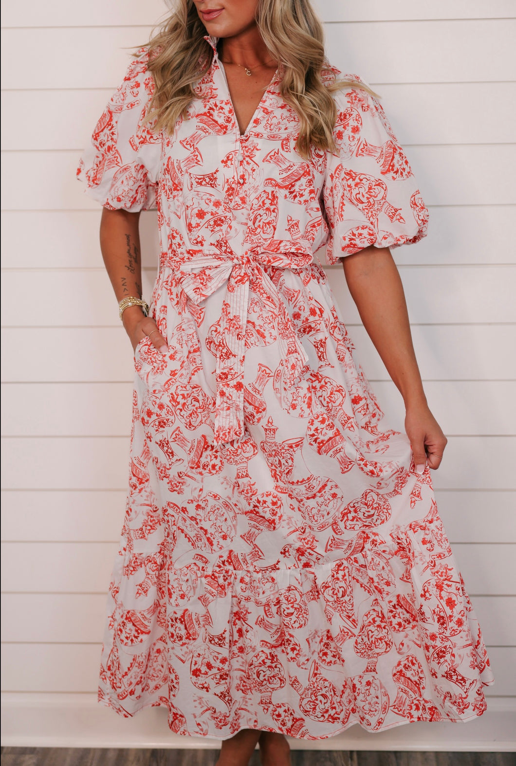 "Fresh Air" Red Printed Midi Dress
