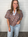 "Guide Me" Floral Striped Trim Top