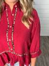 "Take It Easy" Maroon/ Leopard Trimmed Top