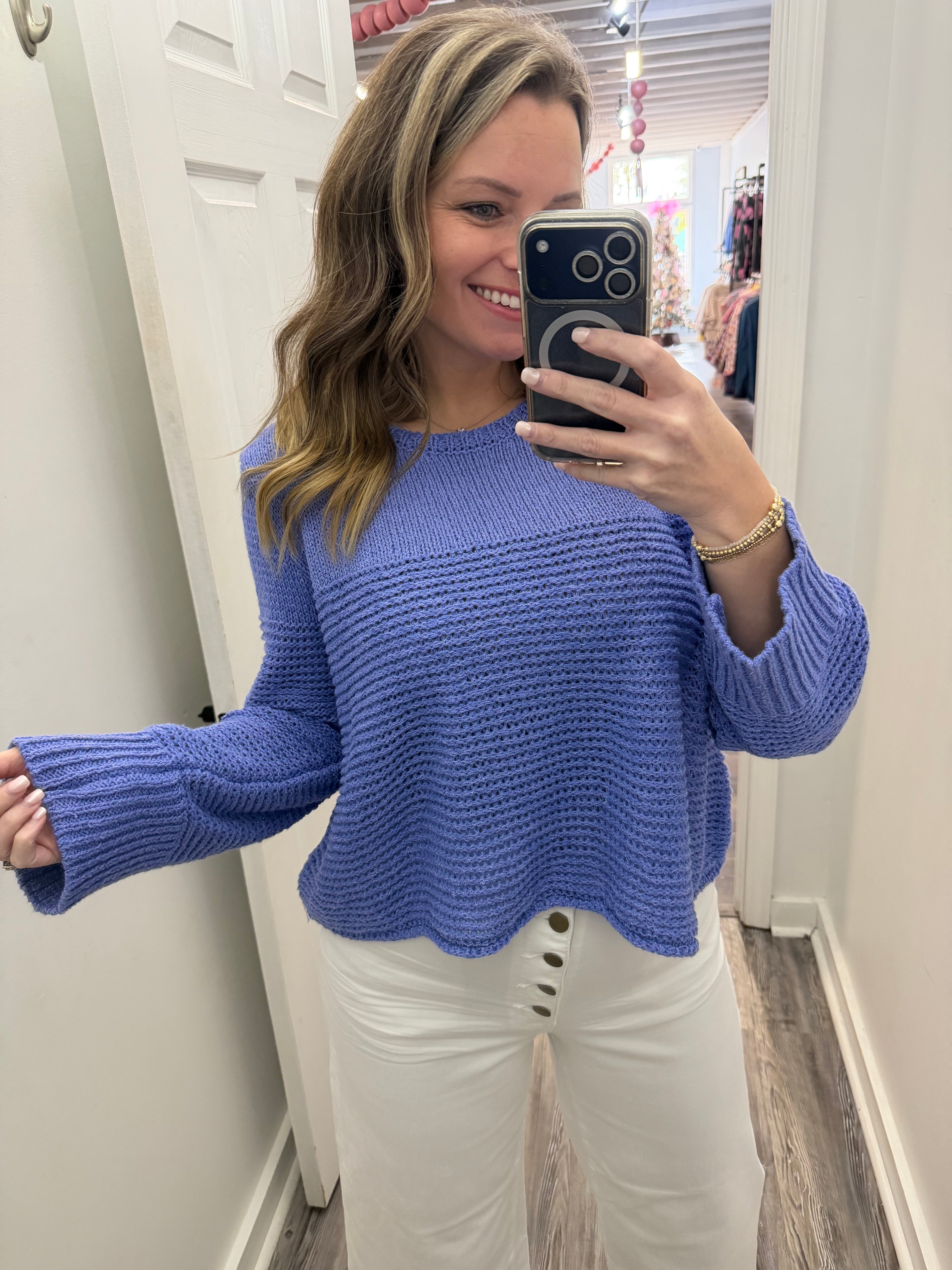 “Fresh Finds” Periwinkle Long Sleeve Sweater