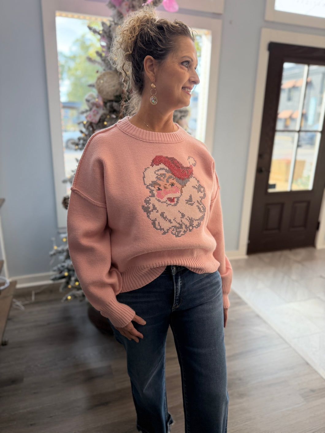 "Santa" X stitch Detailed Sweater