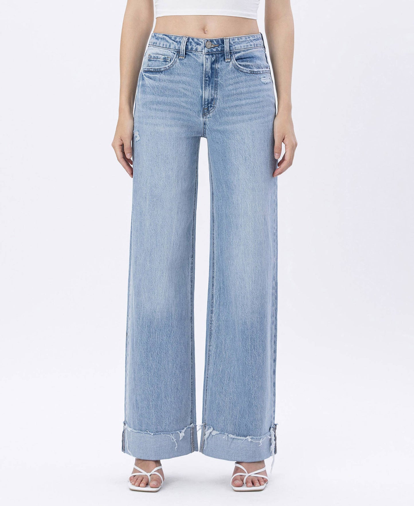 “Cait” SUPER HIGH RISE CUFFED BAGGY WIDE LEG JEANS