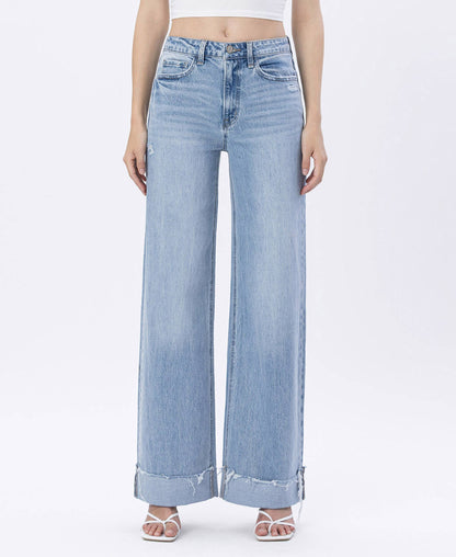 “Cait” SUPER HIGH RISE CUFFED BAGGY WIDE LEG JEANS