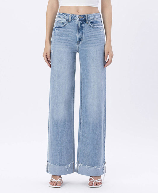 “Cait” SUPER HIGH RISE CUFFED BAGGY WIDE LEG JEANS