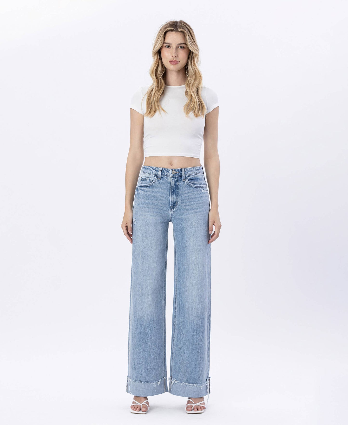 “Cait” SUPER HIGH RISE CUFFED BAGGY WIDE LEG JEANS