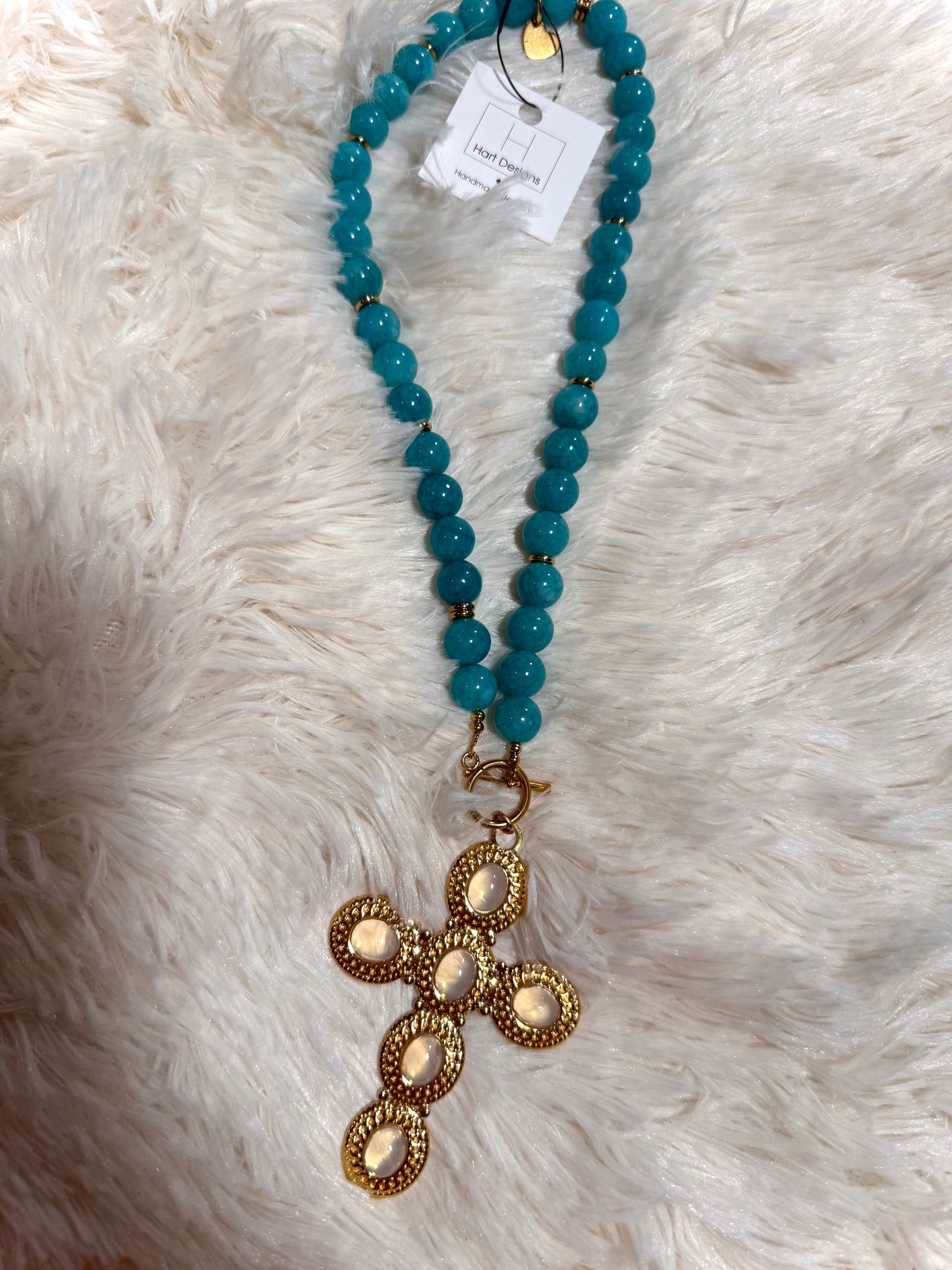 Blue Beaded Cross Necklace