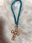 Blue Beaded Cross Necklace