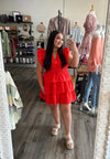 "Sweet Escape" Red Flutter Sleeve Dress