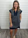 "Crossing Oceans" Navy Striped Dress