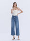 “Kassie” HIGH RISE ELASTIC WAISTBAND ANKLE BAGGY WIDE JEANS