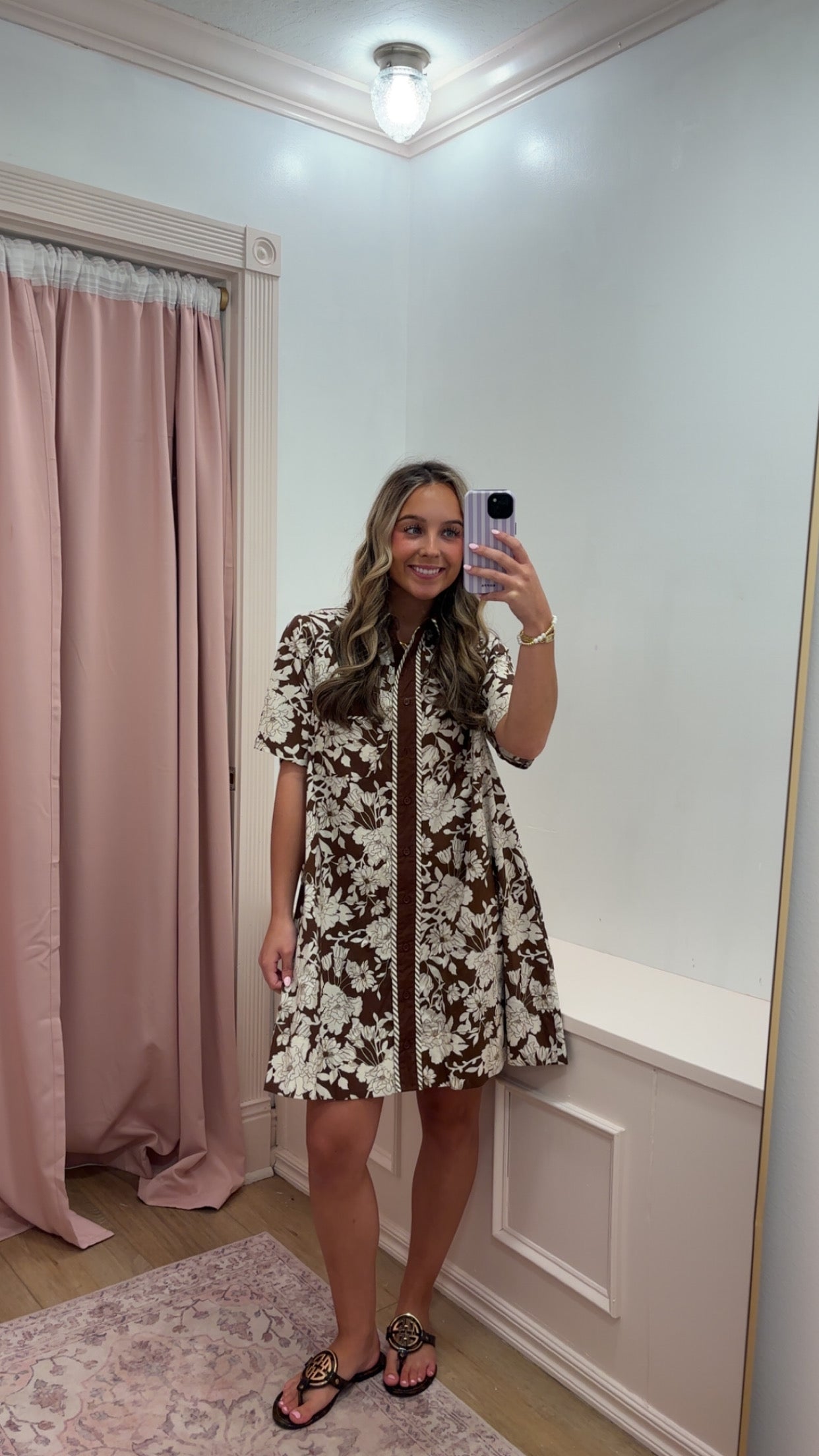 "He Changed My Life" Brown/White Floral Dress