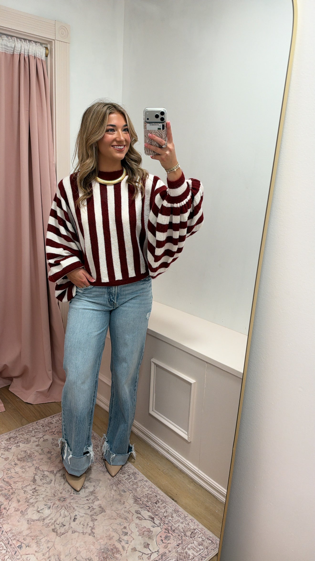 "Rosie" Red Stripped Oversized Sweater