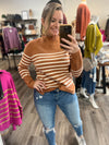 "Upside Down" Camel Striped Sweater