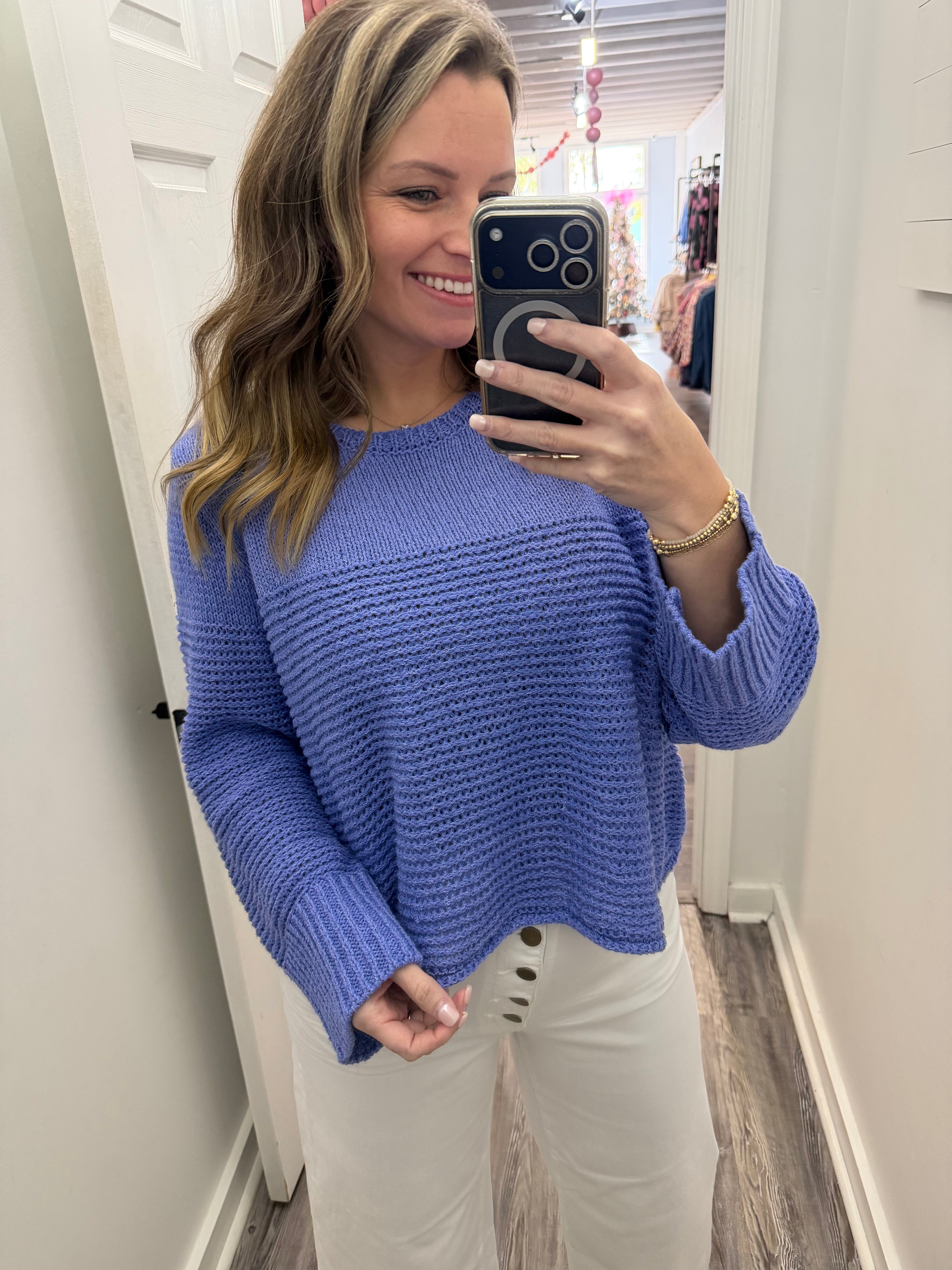 “Fresh Finds” Periwinkle Long Sleeve Sweater