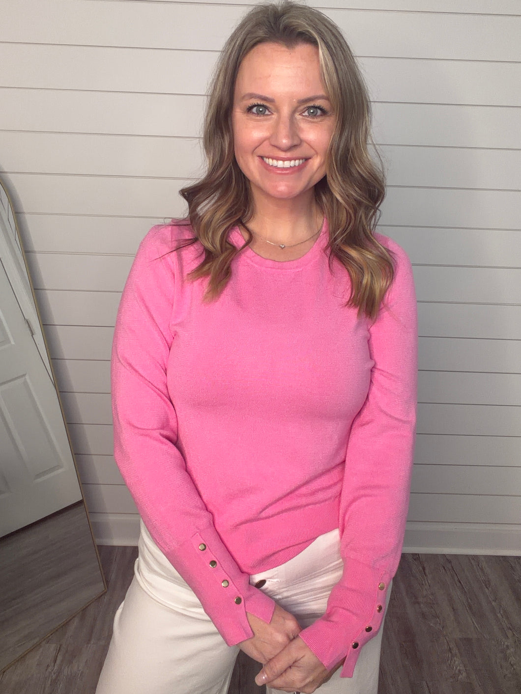 “Spring Whisper” Button Detailed Sleeve Sweater