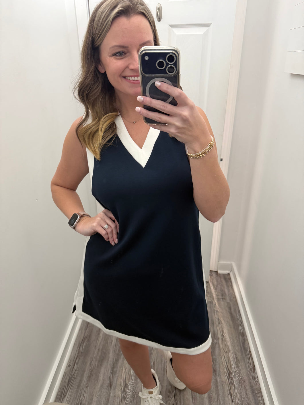 “Sun’s Out” Navy/ White trim Dress
