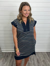 "Crossing Oceans" Navy Striped Dress