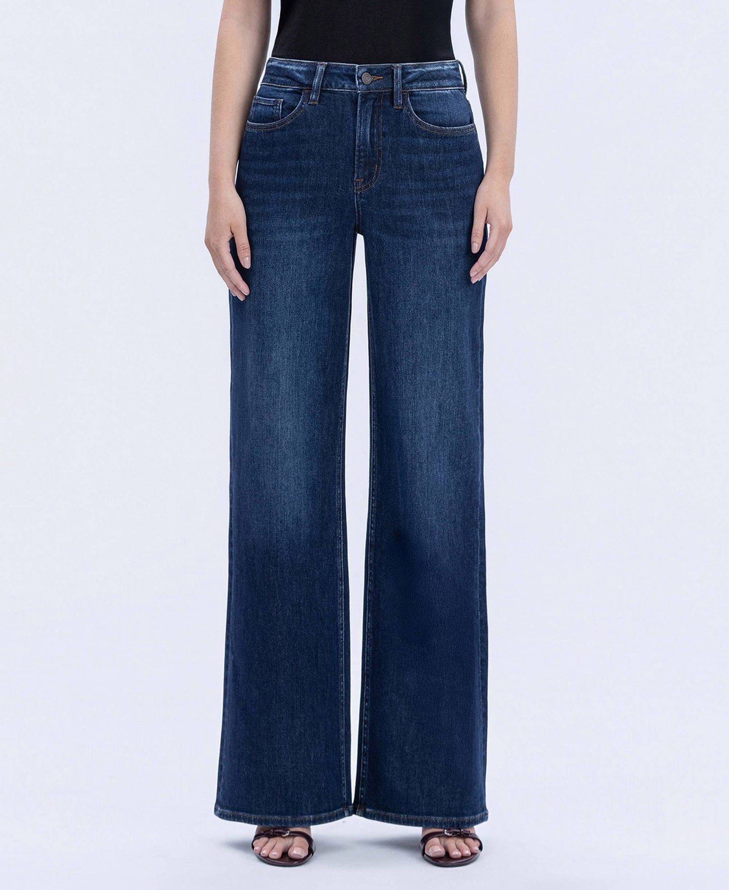 “Kallie” SUPER HIGH RISE FULL LENGTH DARK WASH WIDE JEANS