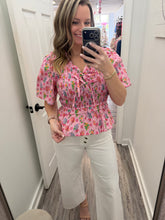 “Breezy Basics” Pink/Floral Smocked Top