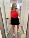 "Write this Down" Red Linen Top