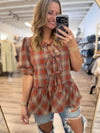 "Praises Ring" Plaid Bow Front Top