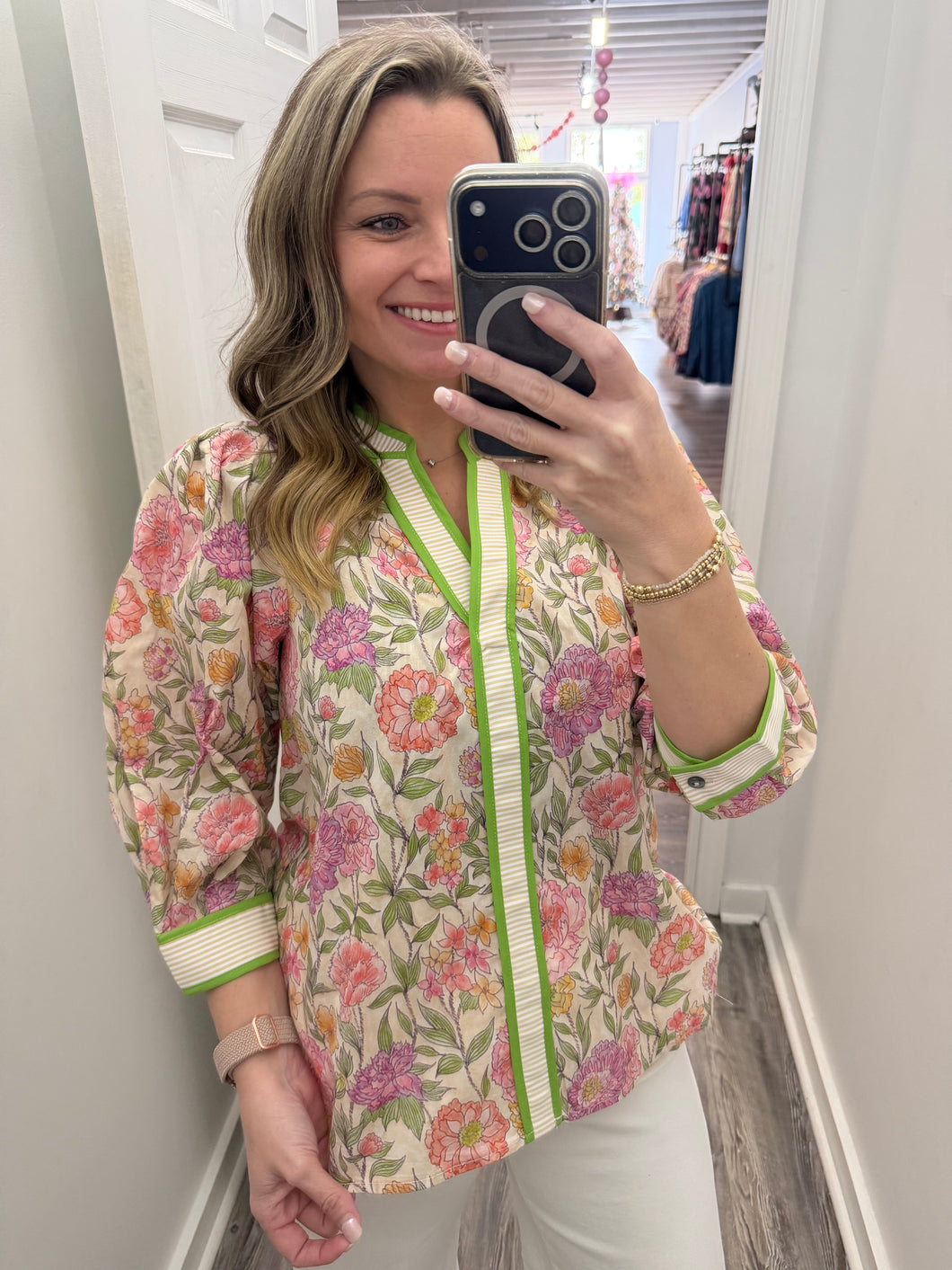 “Effortless Essentials” Pink/Green Floral Top