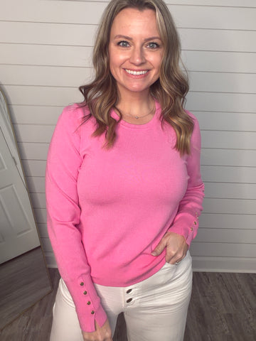 “Spring Whisper” Button Detailed Sleeve Sweater