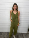 "Cool Breeze" Olive Washed Jumpsuit