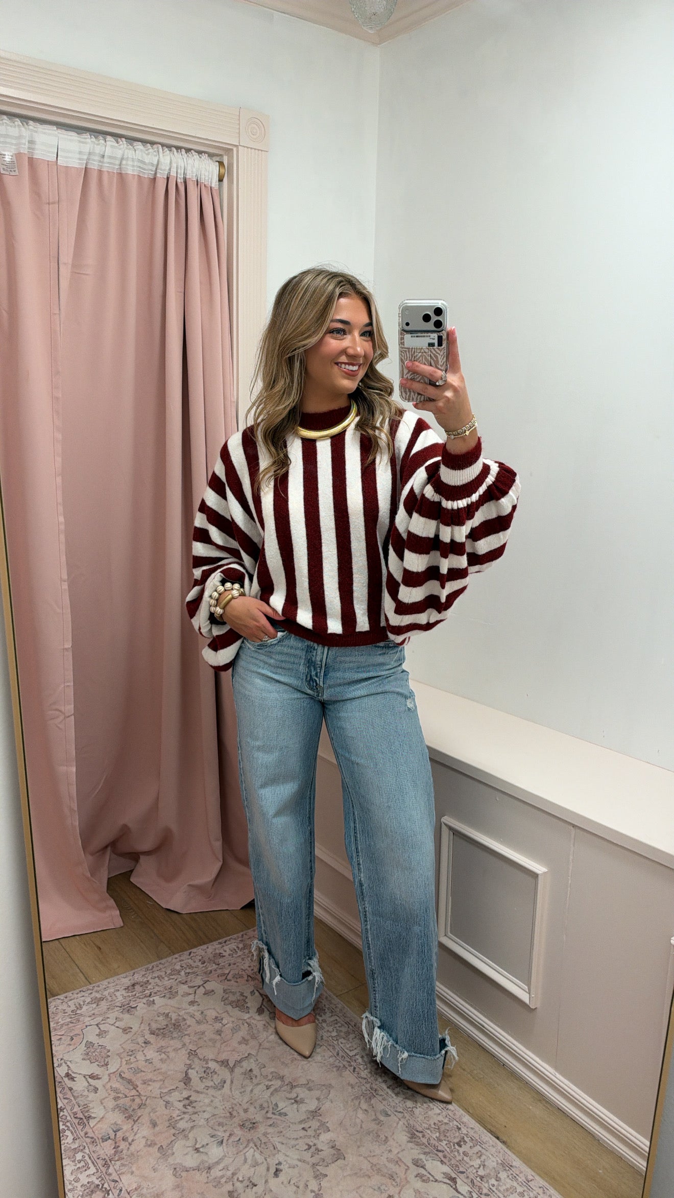 "Rosie" Red Stripped Oversized Sweater