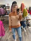 "Upside Down" Camel Striped Sweater