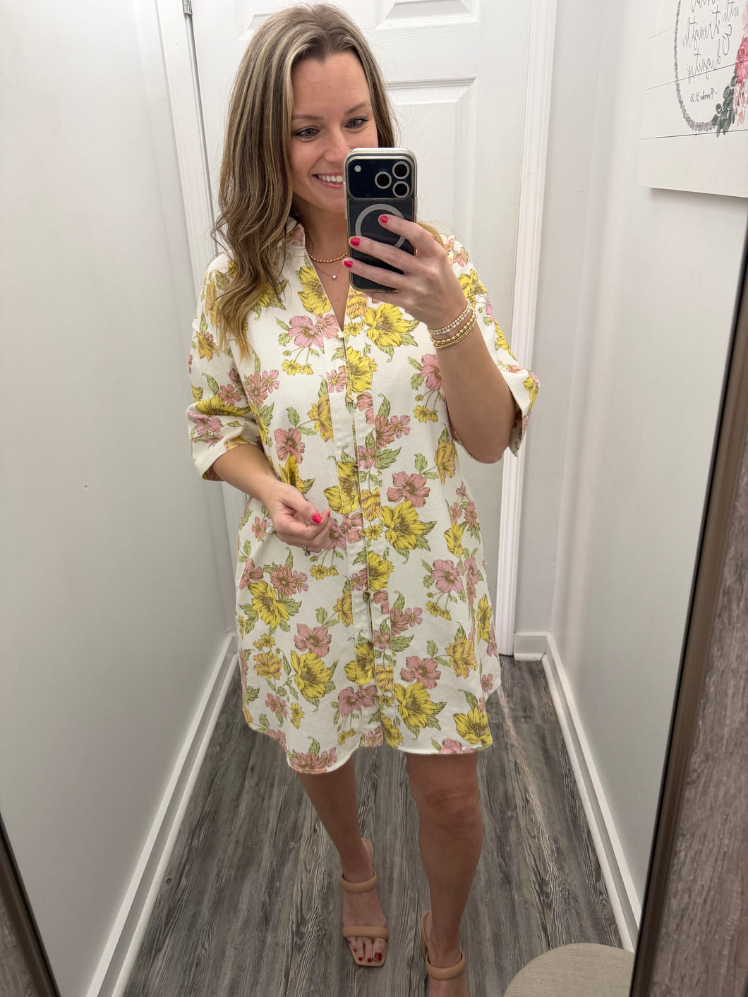 "Blush in Bloom" Denim Dress