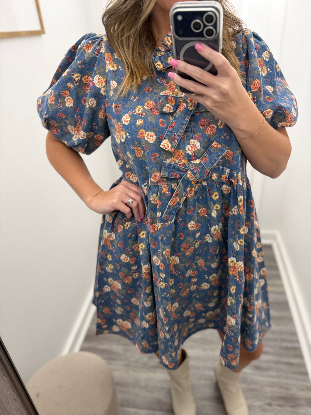"Music Hall" Denim Floral Dress