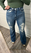 "Willa" Destressed Flare Denim