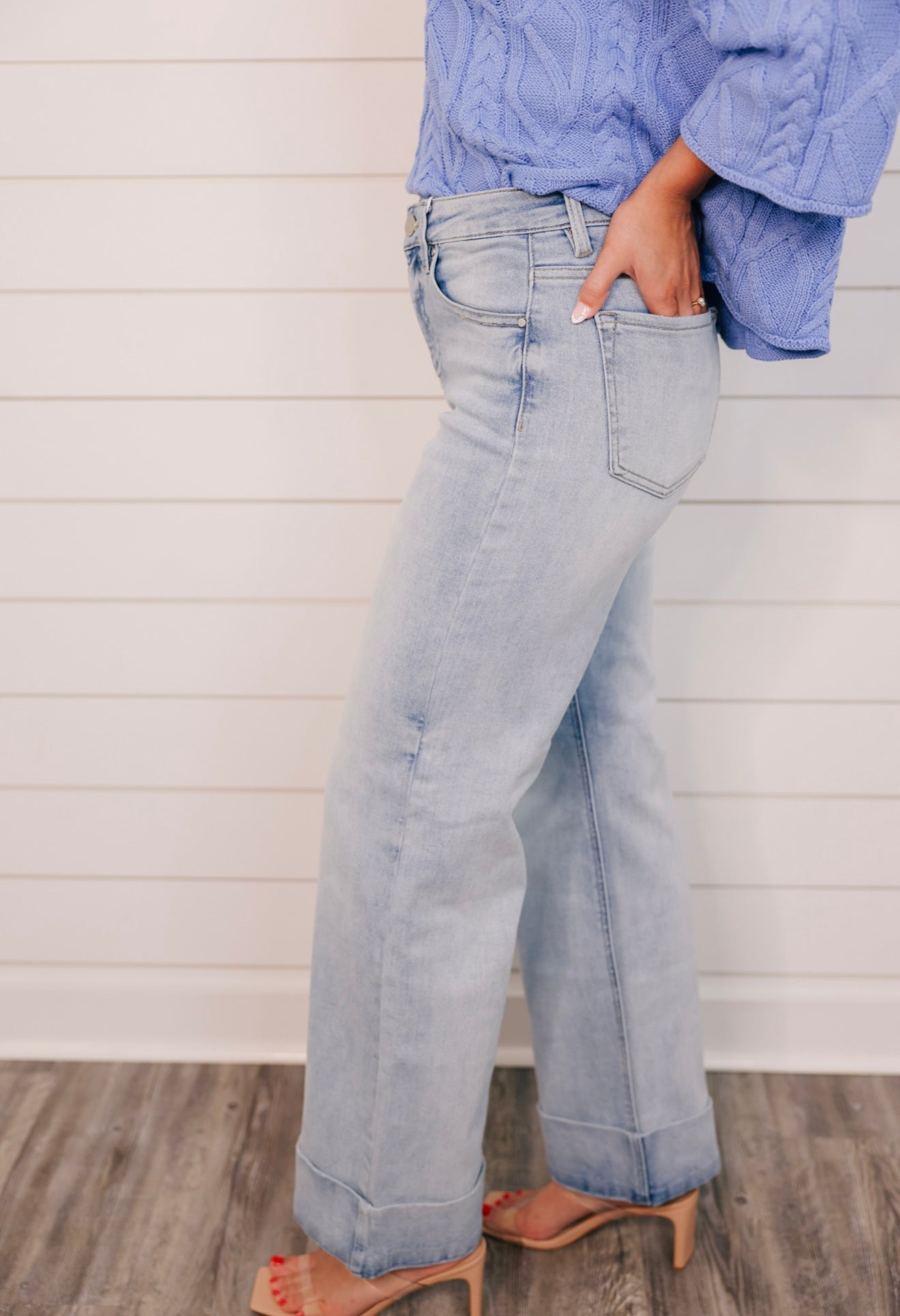 "Mariah" Light Wash Cuffed Denim