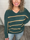 "You've Got Me" Mocha/Green Striped Sweater