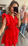 "Sweet Escape" Red Flutter Sleeve Dress