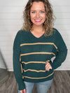 "You've Got Me" Mocha/Green Striped Sweater