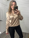 "Can't Look Away" Sand Colored Satin Top