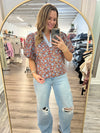 "Guide Me" Floral Striped Trim Top