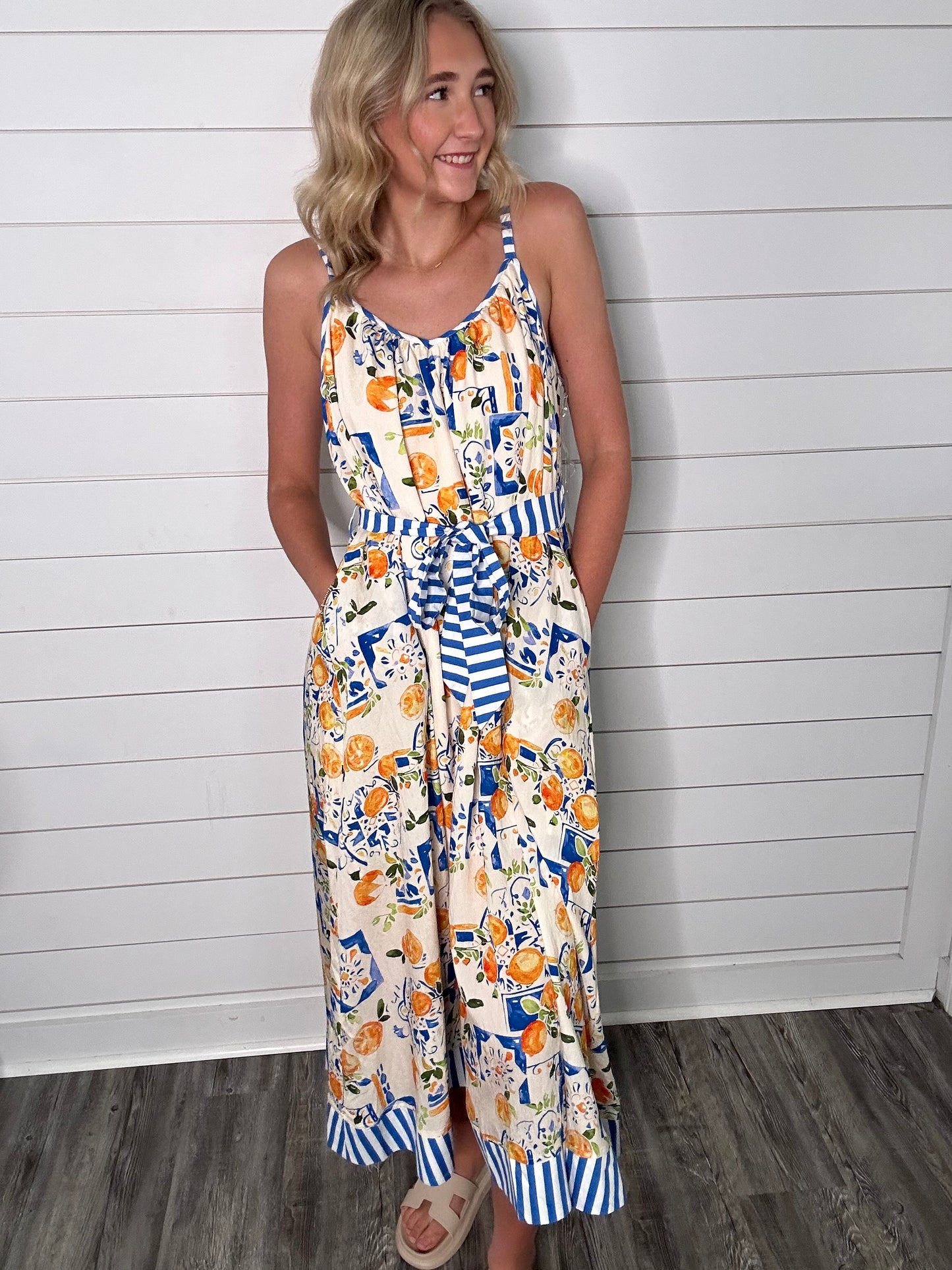 "Lemon" Blue/Yellow Midi Dress