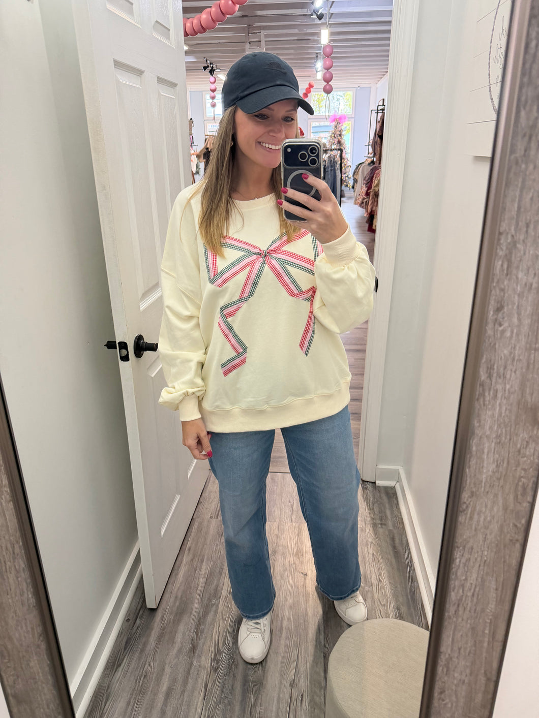 "Multi Color Gingham Bow Detailed Sweatshirt