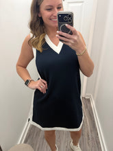 “Sun’s Out” Navy/ White trim Dress