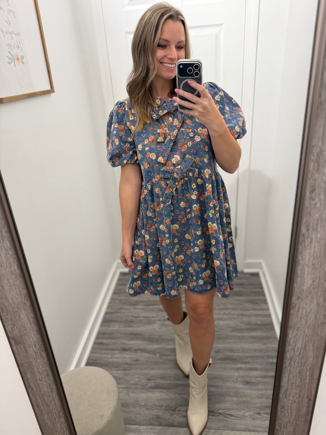 "Music Hall" Denim Floral Dress