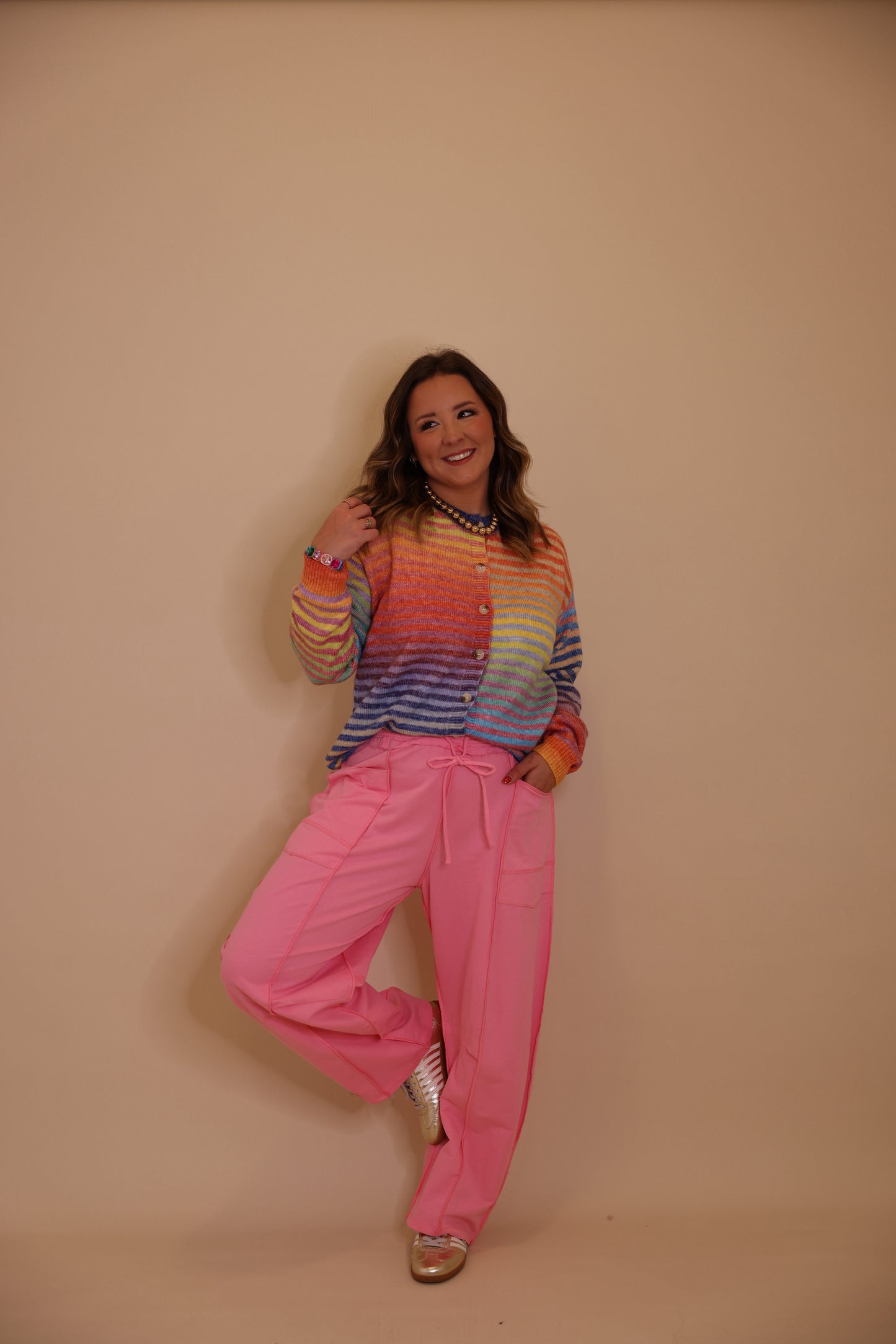 Space-Dye Striped Button-Down Cardigan